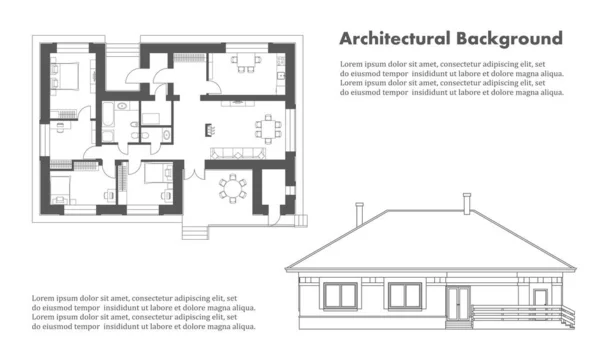 建築的背景 住宅の建築プロジェクト 建築計画やファサードの一部 黒と白のベクトル — ストックベクタ