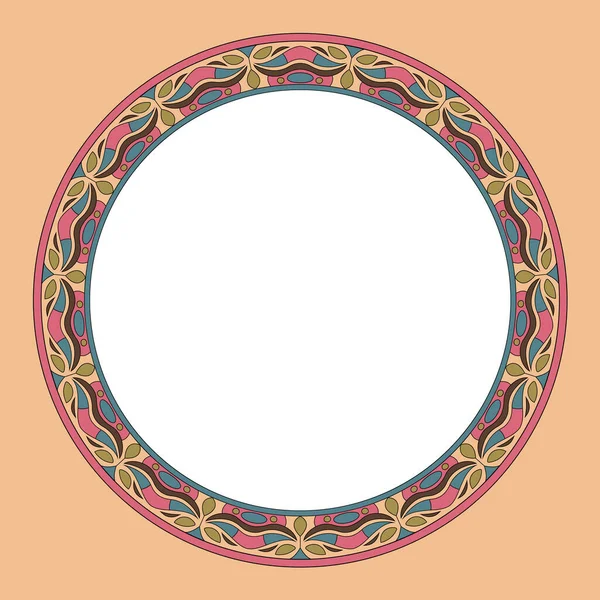 Geometric folklore ornament. Circular frame in vintage style. — Stock Vector