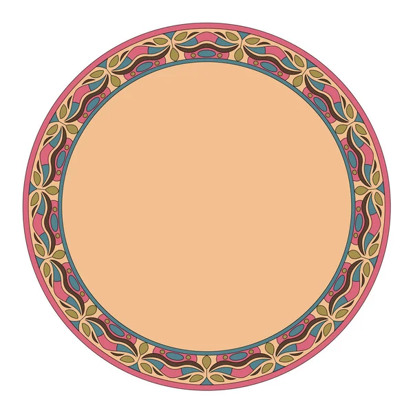 Geometric folklore ornament. Circular frame in vintage style. — Stock Vector