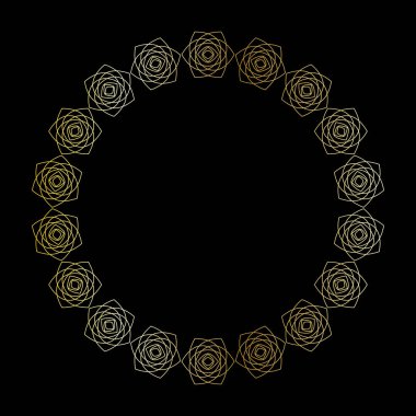 Çiçekli yuvarlak altın çerçeveli güller. Bayram afişi. Vektör illüstrasyonu.