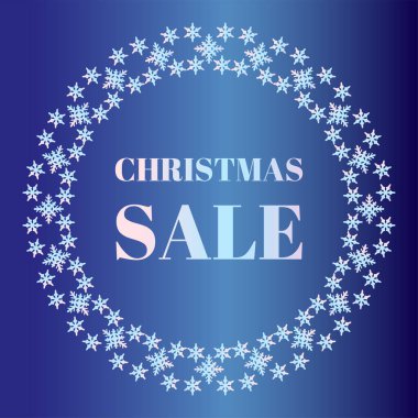 Mavi yuvarlak Noel arkaplanı ve kar taneleri. Güzel bir kış tatili geçmişi. Noel indirimi ile modern sınır. Vektör illüstrasyonu EPS 10
