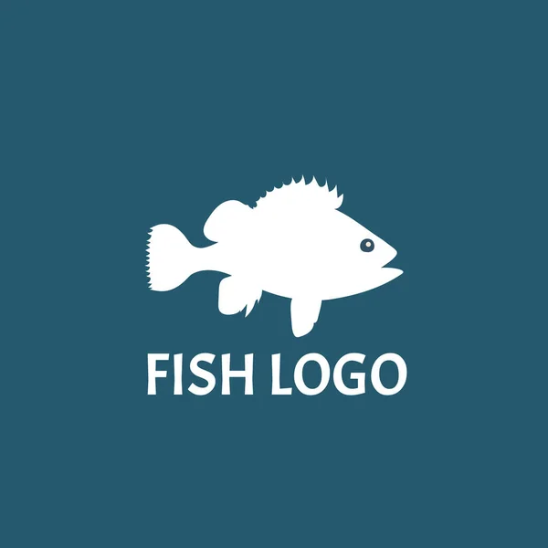 Fisch-Logo-Vorlage. Weißfisch-Symbol auf blauem Hintergrund — Stockvektor