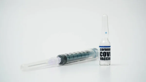 Covid Corona Virus 2019 Ncov Vaccine Syringe Injection Vials Medicine —  Fotos de Stock