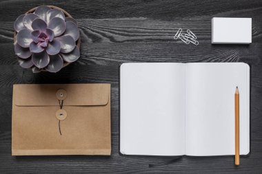 Office öğeleri ile siyah Masası