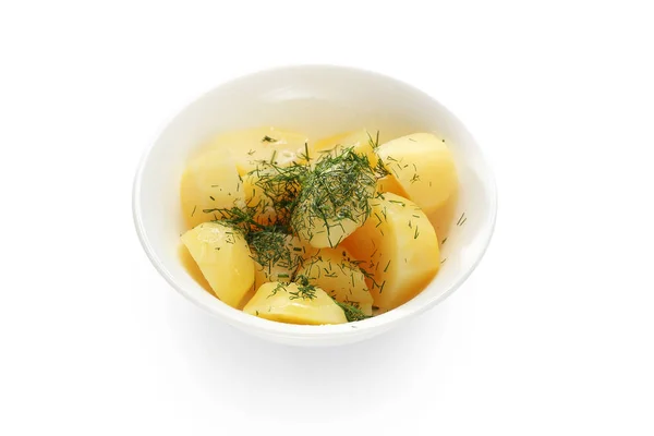 ディルとジャガイモ。白い背景に対する料理の材料 — ストック写真