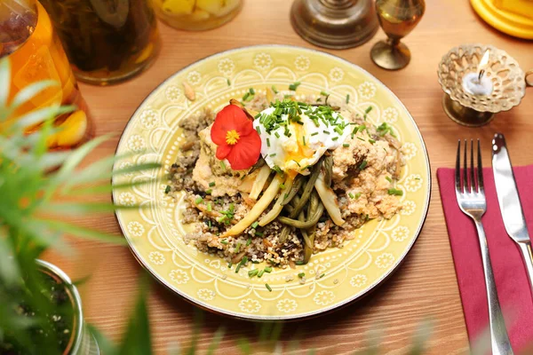 Schapen Gehaktballen Met Pap Sperziebonen Traditionele Joodse Keuken Eet Smakelijk — Stockfoto