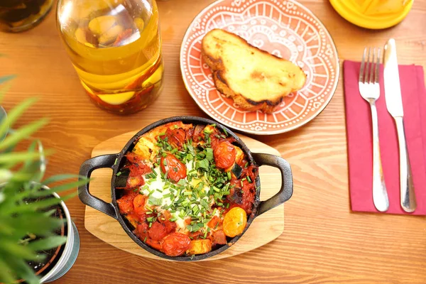 Plantaardige Shakshouka Een Gerecht Van Joodse Keuken Eet Smakelijk Suggestie — Stockfoto