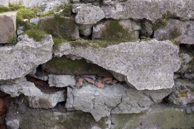 Beton ve yosun kaplı tuğla duvar dokusu