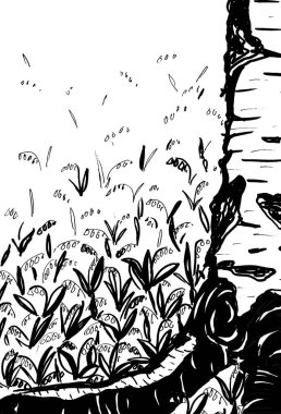 Beyaz üzerine izole el çizilmiş huş dalı çizimi