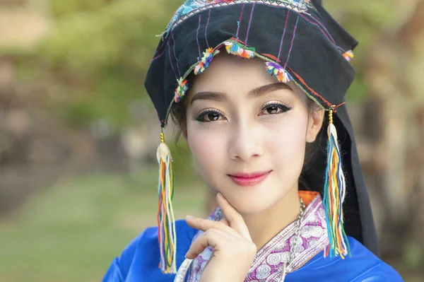 Menina Laos Bonita Traje Mulher Asiática Vestindo Cultura Tradicional Laos — Fotografia de Stock