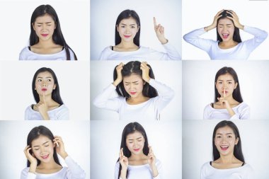 Duygular ayarlandı. Kız farklı duygularla portrelerle karşılaşıyor. Öfke, mutluluk, sürpriz, olumlu, tatminsizlik, merhamet, öpücük.