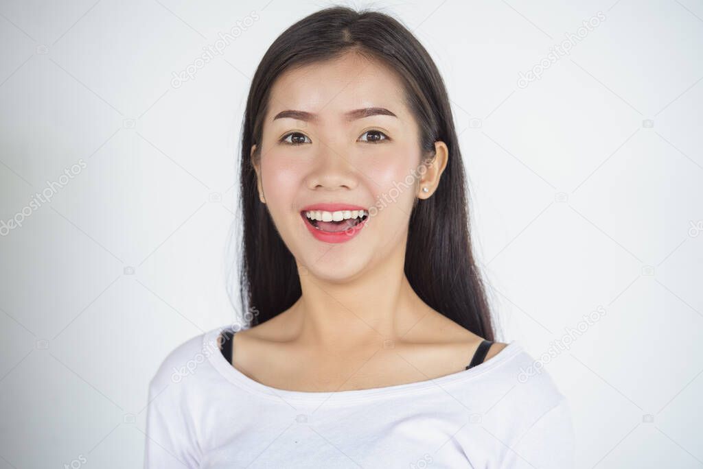 Emotions set.Girl face portraits with different emotions.Anger, happiness,surprise, positive, dissatisfaction,mercy, kiss.Set of emotional girl isolated over white background.Female different emotions