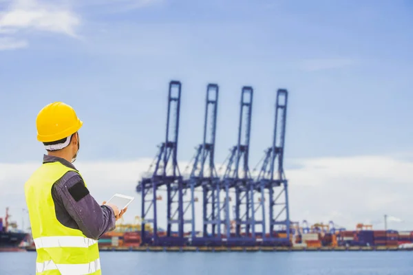 Engenheiro Controle Portuário Transporte Navios Porto — Fotografia de Stock