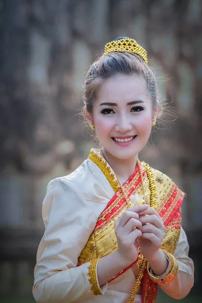 Laos Mulheres Bonitas Vestindo Laos Traje Vestido Tradicional Menina Asiática — Fotografia de Stock