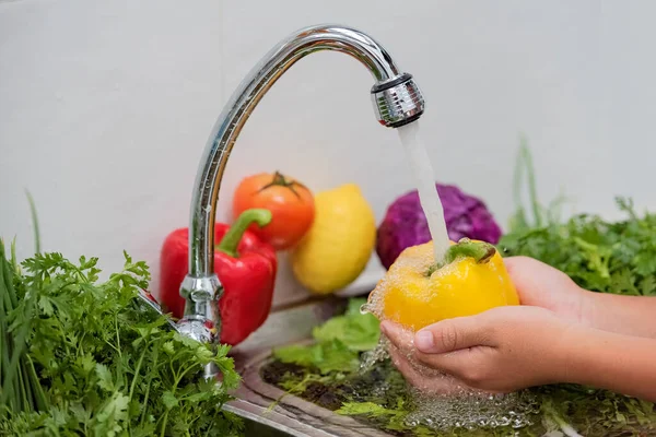 Splashing fruit and Vegetables on water. Fresh fruit and Vegetables, Illustration of washing food before being processed further into a healthy and natural food.