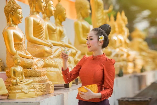 Thai Laos Festival Songkran Cerimonia Benedizione Dell Acqua Degli Adulti — Foto Stock