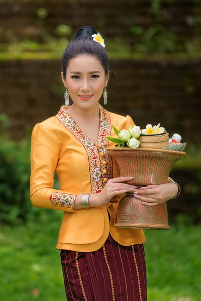 Vacker Flicka Laos Kostym Lao Traditionell Klänning Vacker Kvinna — Stockfoto