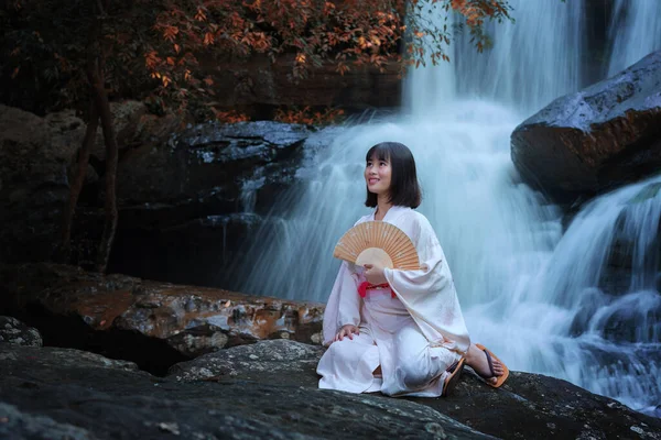 日本の伝統的な着物の女性 着物の若いかわいい芸者 — ストック写真