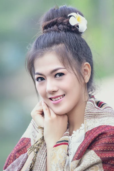 Schöne Laotische Mädchen Tracht Asiatische Frau Trägt Traditionelle Laotische Kultur — Stockfoto