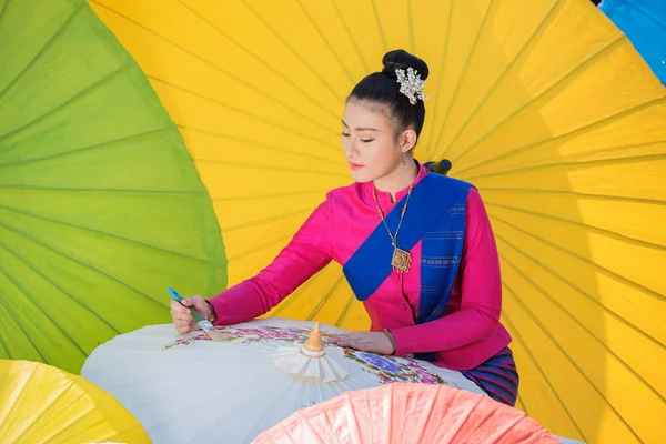Lanna Umbrella Boo Slang Chiang Mai Handgjorda Produkt Färgglada Paraplyer — Stockfoto