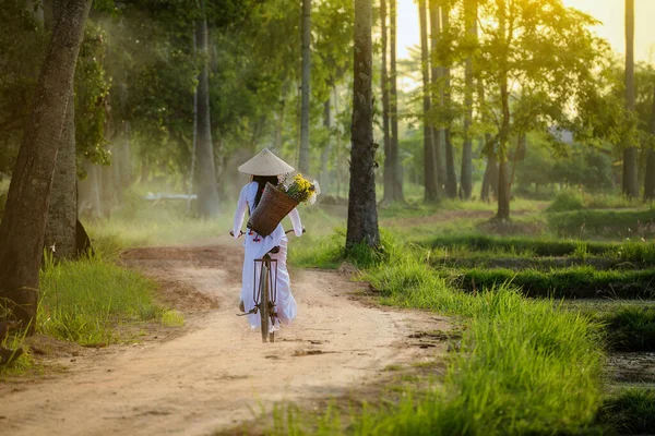 Mooie Vrouw Met Vintage Stijl Vietnam Cultuur Traditioneel Mooie Vrouw Stockfoto