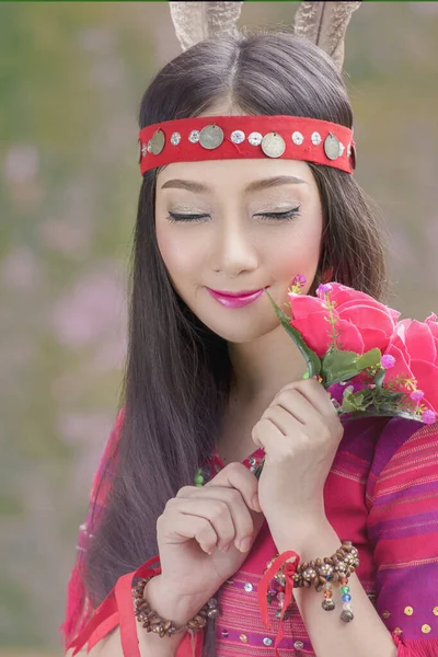 beautiful Tribal girl,tribe in beautiful costume dress,Traditional tribal culture.