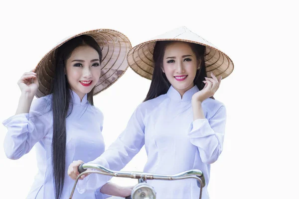 Portret Wietnamki Tradycyjnym Kostiumie Ratuj Ścieżki — Zdjęcie stockowe