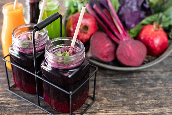 Jugo Remolacha Antioxidante Frasco Albañil Para Desintoxicación Concepto Desintoxicación Con — Foto de Stock