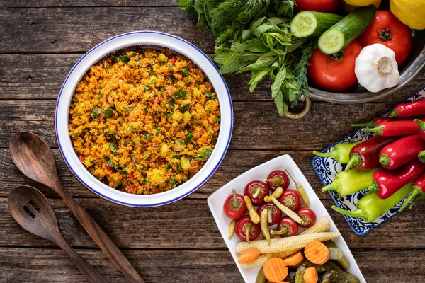 Ksr Salat Vegano Tradicional Preparado Partir Trigo Bulgur Tomate Perejil —  Fotos de Stock