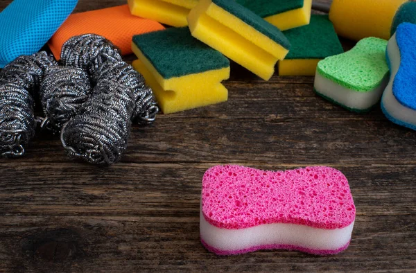 Many Kitchen Sponge Scouring Table Clearance Concept Scouring Pad — Stock Photo, Image