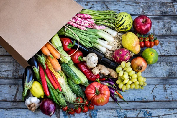 Verduras Frescas Bolsa Papel Concepto Compras Con Vista Superior — Foto de Stock