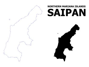 Adı ile Saipan Adası Vektör Kontur Noktalı Haritası