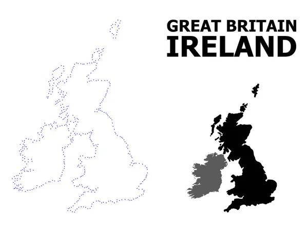 Vektör Kontur Resimli Büyük Britanya ve İrlanda Noktalı Haritası — Stok Vektör