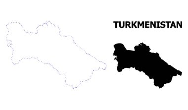 Vektör kontur Türkmenistan 'ın başlık ile noktalı Haritası