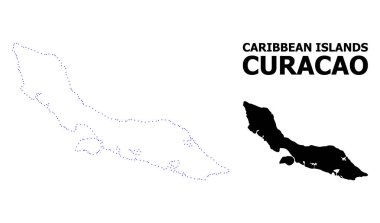 Vektörel kontur noktalı Curacao Adası Haritası adı ile
