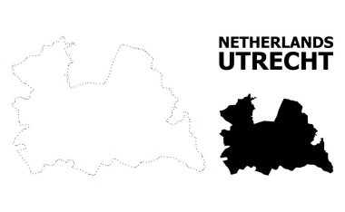 Vektör kontur ve altyazı ile Utrecht Ili noktalı harita
