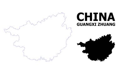 Vektörel kontur Guangxi Zhuang Bölgesi Haritası noktalı harita