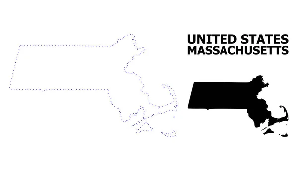 Carte à points de contour vectoriel de l'État du Massachusetts avec son nom — Image vectorielle