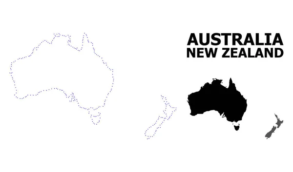 Carte à points de contour vectoriel de l'Australie et de la Nouvelle-Zélande avec légende — Image vectorielle