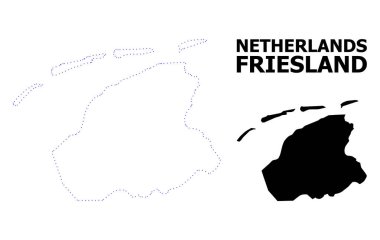 Vektör kontur, resim yazısı ile Friesland Ili noktalı harita