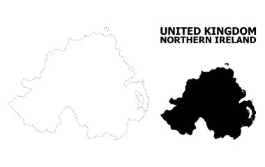Vektör kontur Kuzey Irlanda adı ile noktalı harita