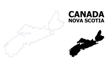 Vektör kontur Nova Scotia Eyaleti adı ile noktalı harita