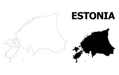 Vektör kontur Estonya adı ile noktalı harita