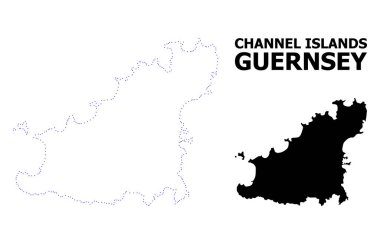 Vektörel kontur Guernsey Adası adı ile noktalı harita