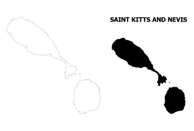 Vektör kontur St Kitts ve Nevis adı ile noktalı harita