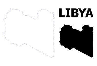 Vektör kontur bayrağı ile Libya Haritası noktalı