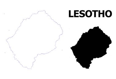 Vektör kontur adı ile Lesotho Haritası noktalı