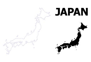 Vektör kontur Japonya 'nın adı ile noktalı harita