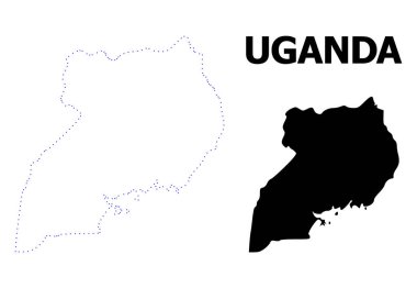 Vektör kontur, altyazı ile Uganda noktalı harita