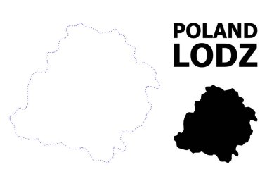 Vektör kontur, altyazı ile Lodz Ili noktalı harita